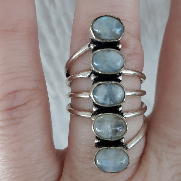 New Rainbow Moonstone Silver Statement Ring. - Picture 1 of 7
